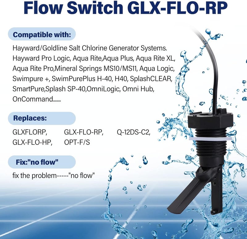 Cooouds مجموعة مفتاح تدفق GLX-FLO-RP متوافقة مع أنظمة ملح هايوارد جولدلاين أكوارايت، مستشعر تدفق المسبح لخلية ملح أكوا رايت ومولد الكلور، كابل بطول 15 قدم لمفتاح تدفق المسبح - Image 5